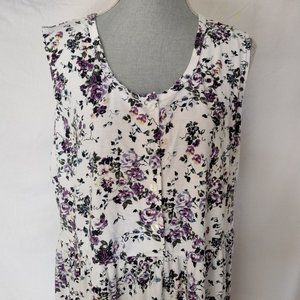 Capistrano essentials comfy Sleeveless white floral print midi dress s 18/20